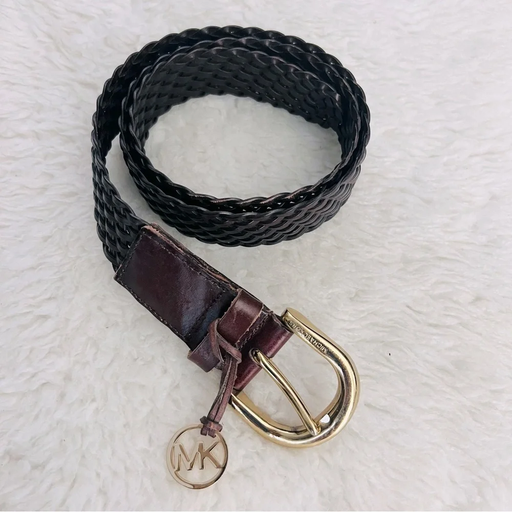 Michael Kors weave Dark Brown Leather Women’s Belt M